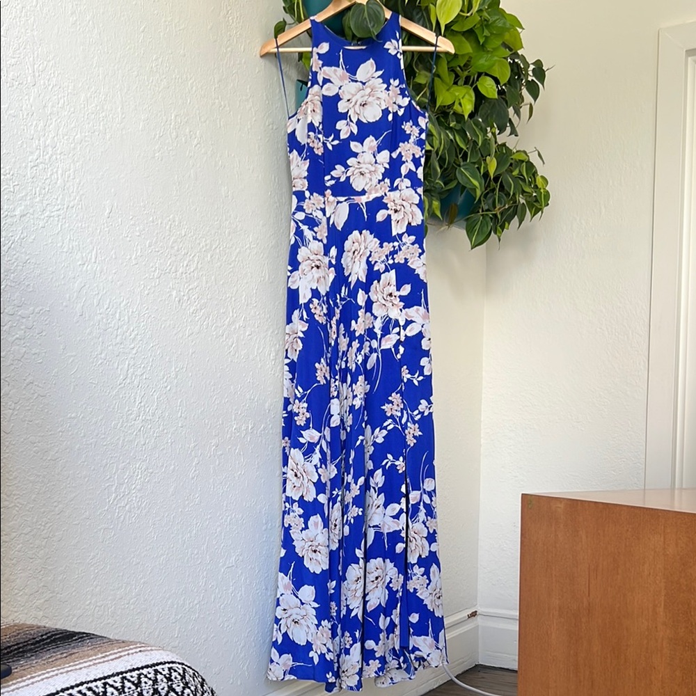 Yumi Kim Blue and White Halter Maxi Dress for Weddings